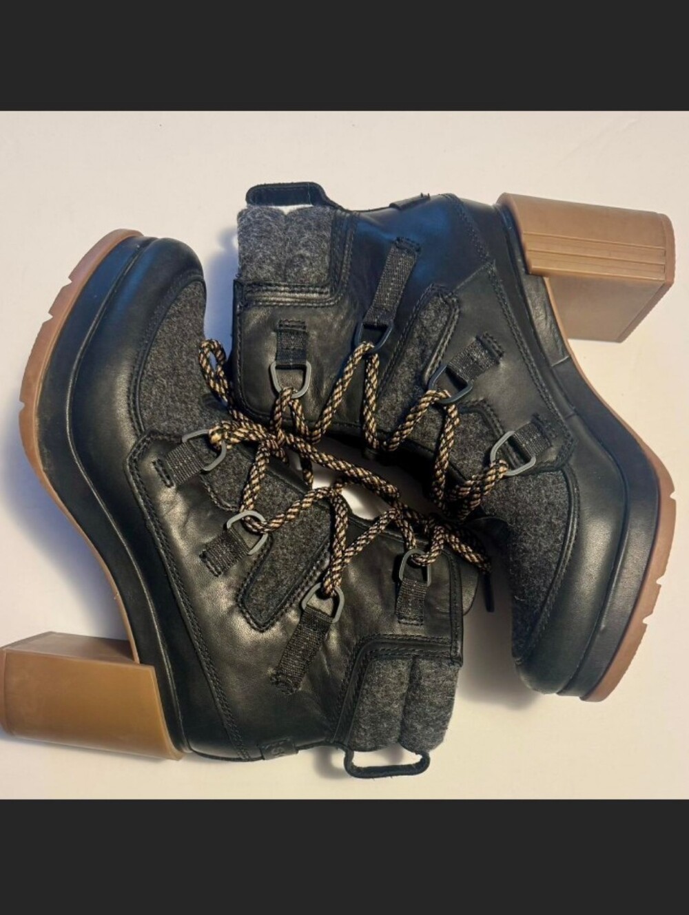 Sorel Blake Black & Gray Lace-Up Block Heel Ankle Boots ~ US SIZE 7.5 🔥 NEW!